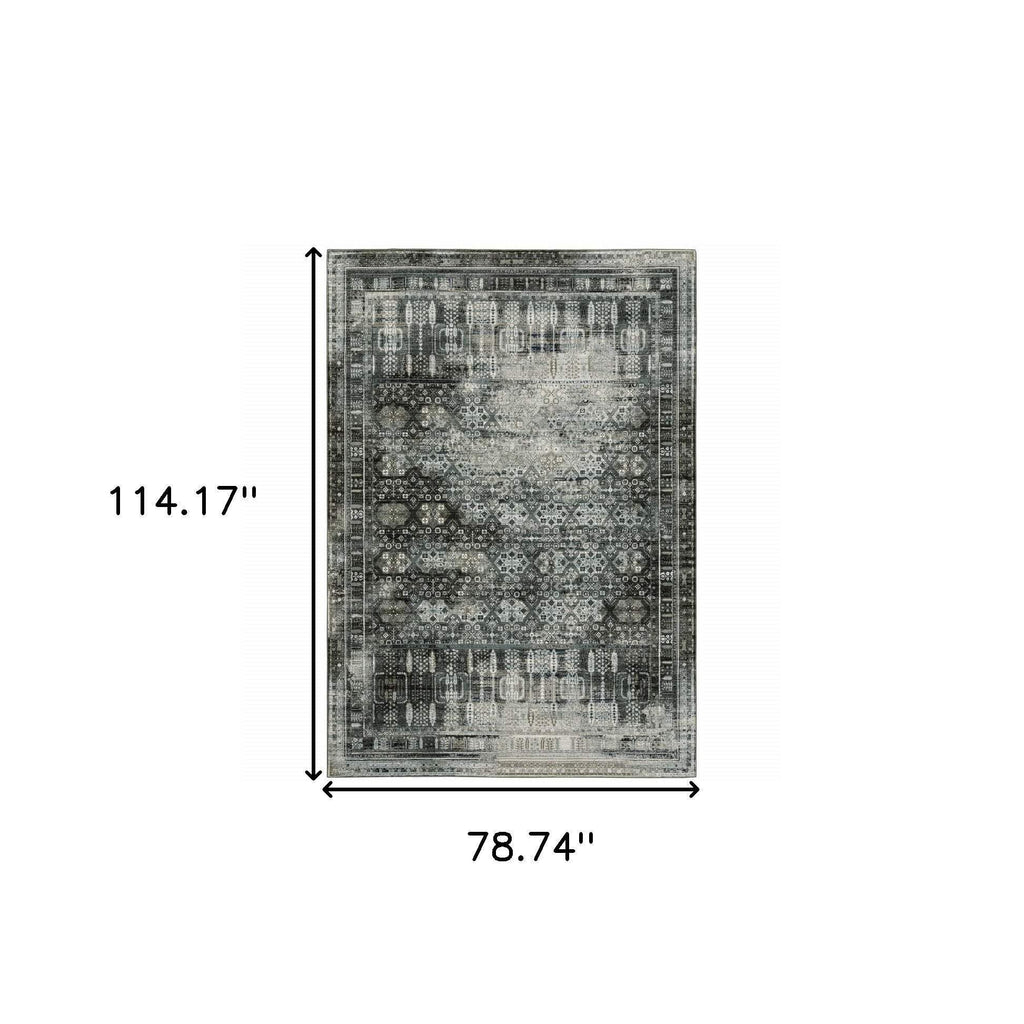 HomeRoots 508931 6 x 9 ft. Charcoal Gray Blue Ivory & Taupe Oriental Power Loom Stain Resistant Rectangle Area Rug