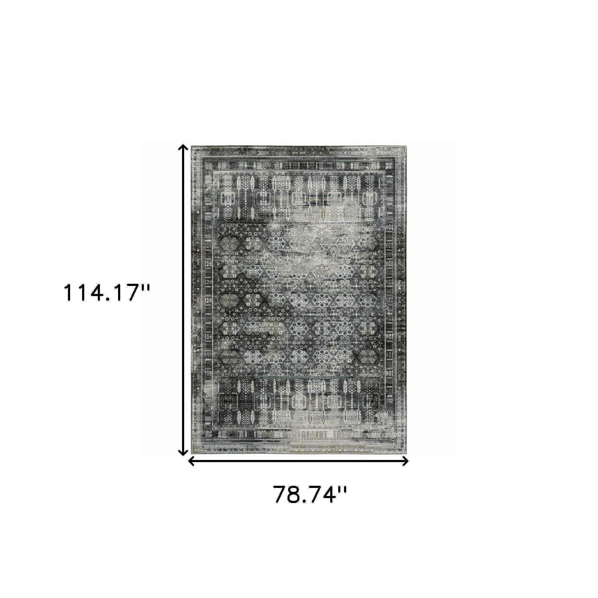 HomeRoots 508931 6 x 9 ft. Charcoal Gray Blue Ivory & Taupe Oriental Power Loom Stain Resistant Rectangle Area Rug