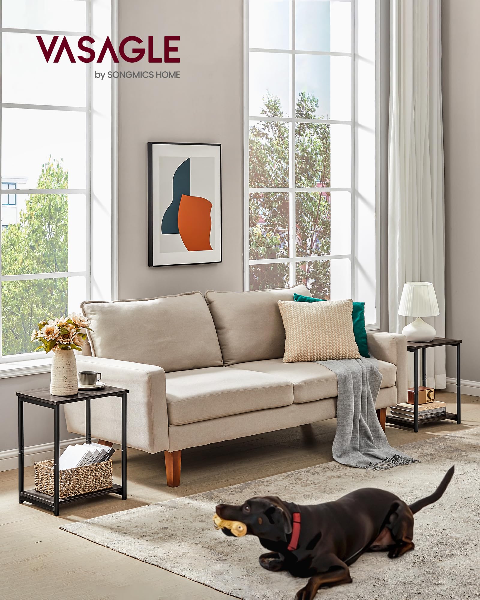 Vasagle Side Tables Set Of 2, Small End Table, Nightstand For Living Room, Bedroom, Office, Bathroom, Chestnut Brown And Classic Black Ulet272B74