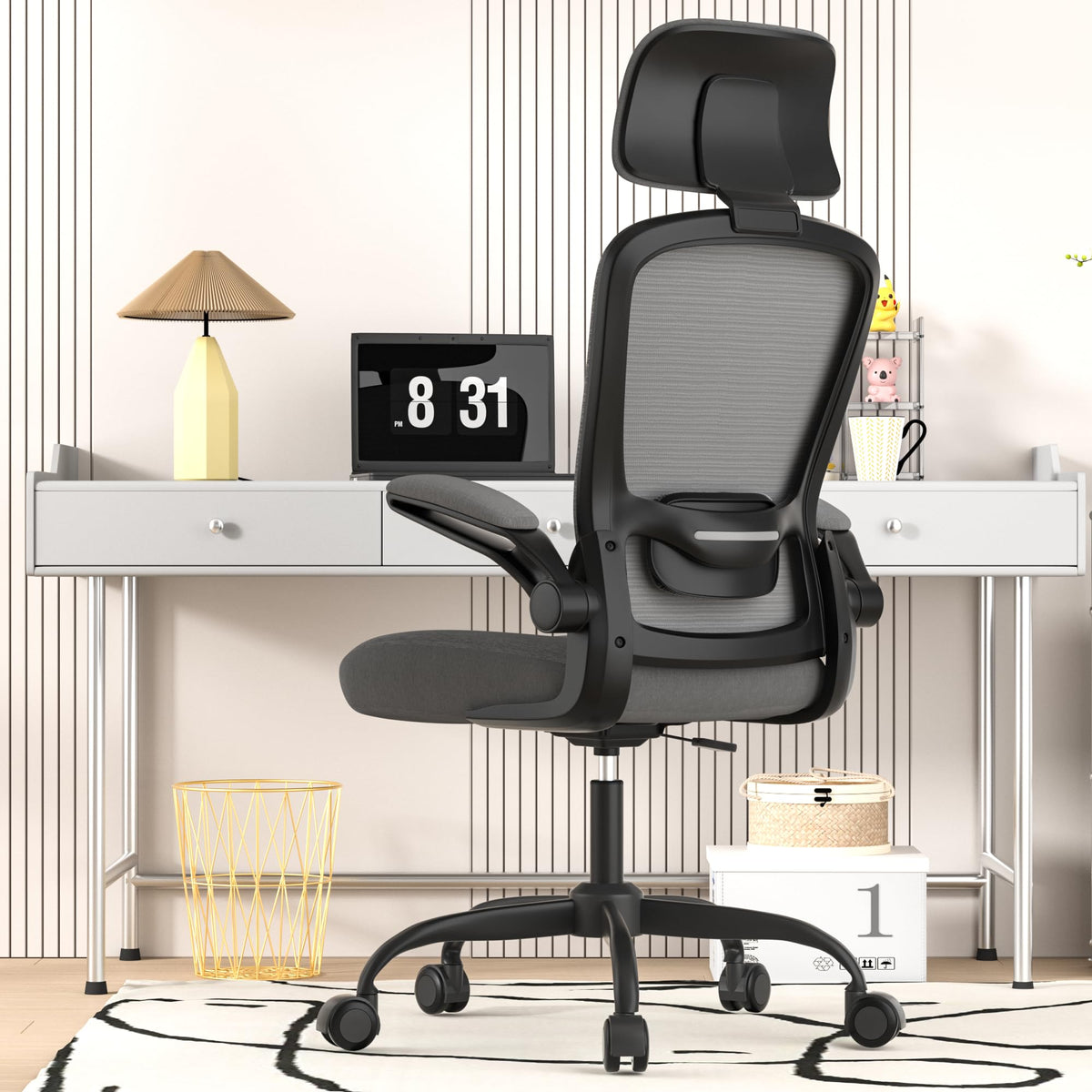 Ergonomic Office Chair For Long Hours & Back Pain Relief - Adjustable Lumbar Support & Headrest, High-Density Foam Cushion, Flip