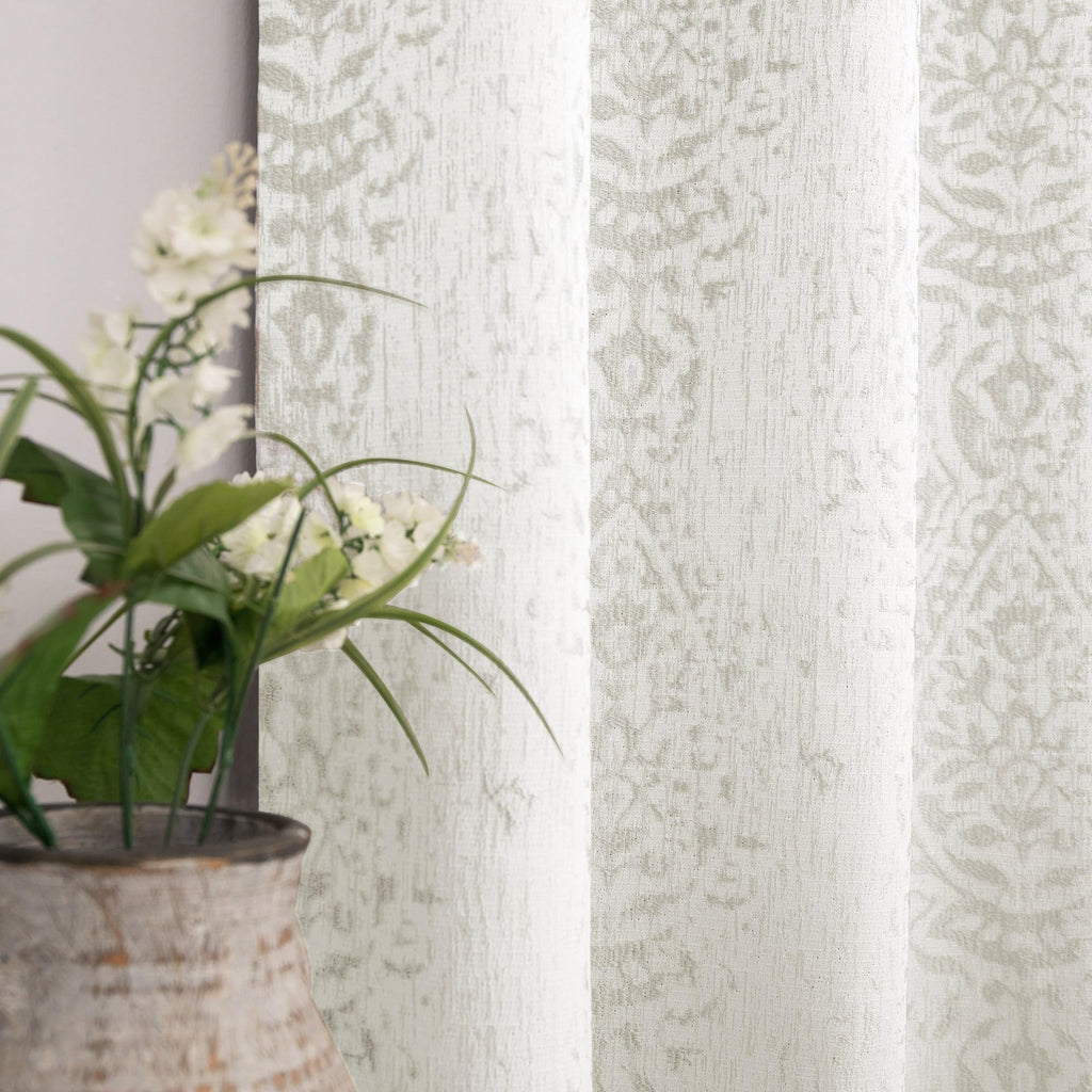 Mrs.Naturall Off White Damask Moroccan Pattern 3D Jacquard Embossed Embroidered Curtains 63 Inches Long For Bedroom Living Room 2 Panels Set Cream