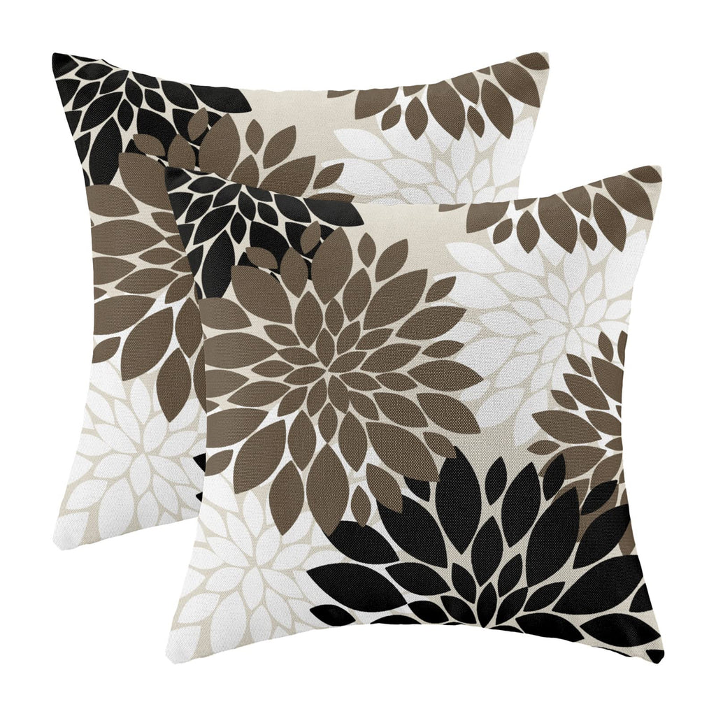 Brown Black White Pillow Covers 18x18 Inch Set of 2 Dahlia Floral Decor Throw Pillows Summer Modern Geometry Flower Outdoor Deco