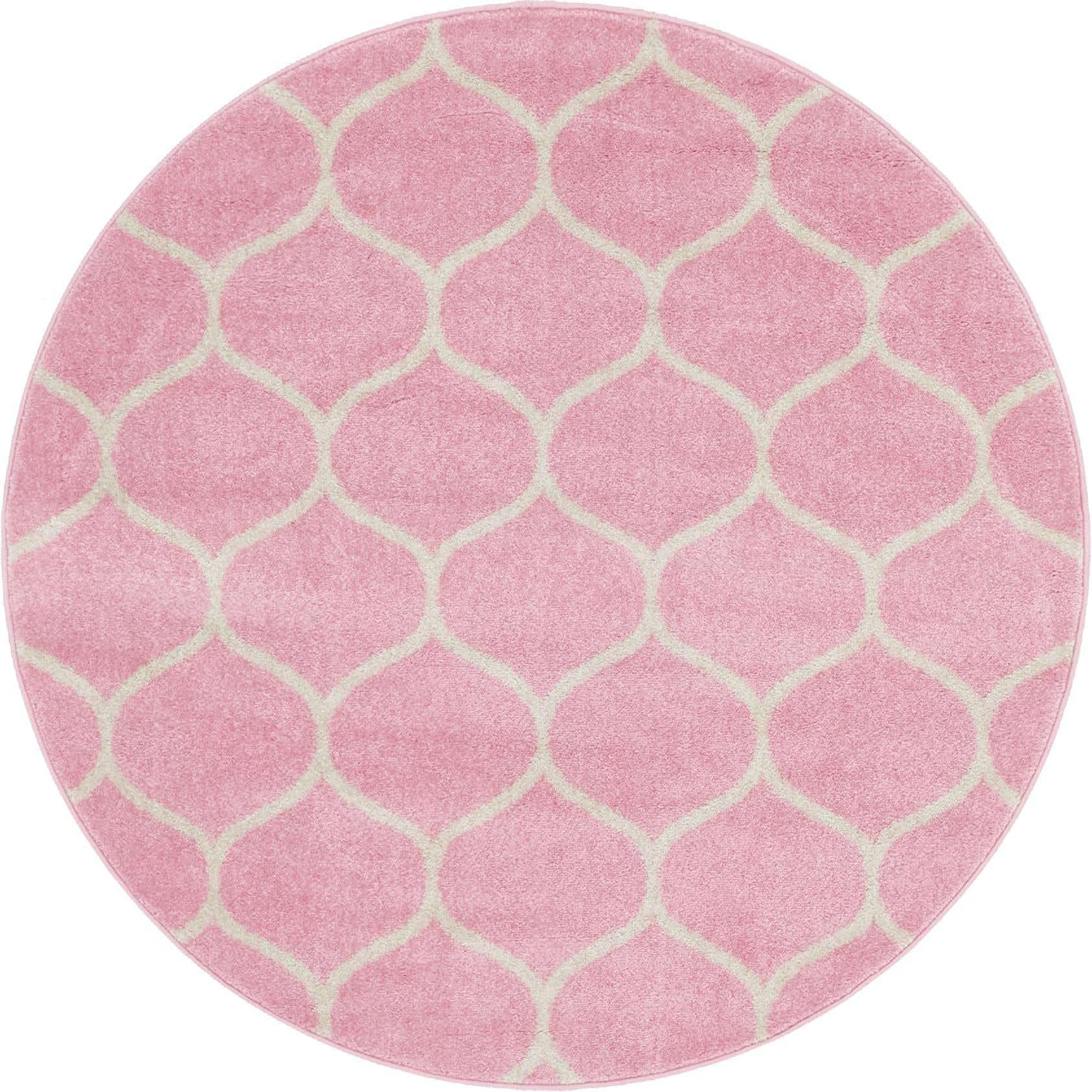 Unique Loom Trellis Frieze Collection Area Rug - Rounded (5 1 Round Light Pink/Ivory)