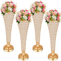 Rtteri 4 Pcs Crystal Trumpet Flower Vase 20 Inch Tall Wrought Iron Crystal Vase Flower Stand Centerpieces Wedding Table Vases De
