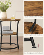 Vasagle Side Table, Round End Table With 2 Storage Shelves For Living Room, Bedroom, Nightstand With Steel Frame For Small Spaces, Accent Coffee Table, Rustic Brown And Ink Black