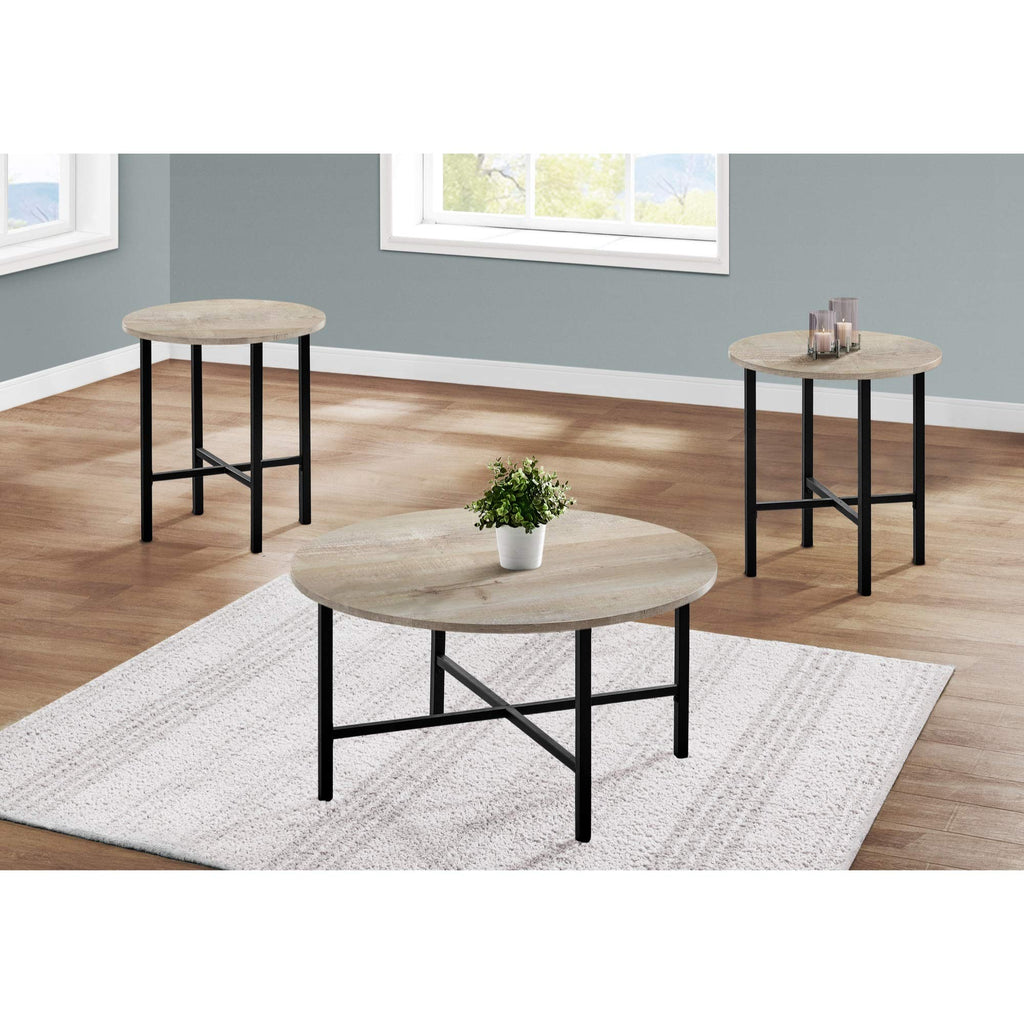 Monarch Specialties Coffee Set of 3 for Living Room Round Metal Legs includes Cocktail 2 End Ocassional Table Set, Taupe