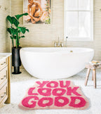 Dyefury You Look Good Bath Mat Pink, Cute Bathroom Rugs For Girls Fun Funny Funky Rug Bedroom Pink Preppy Bathroom Decor Hello B