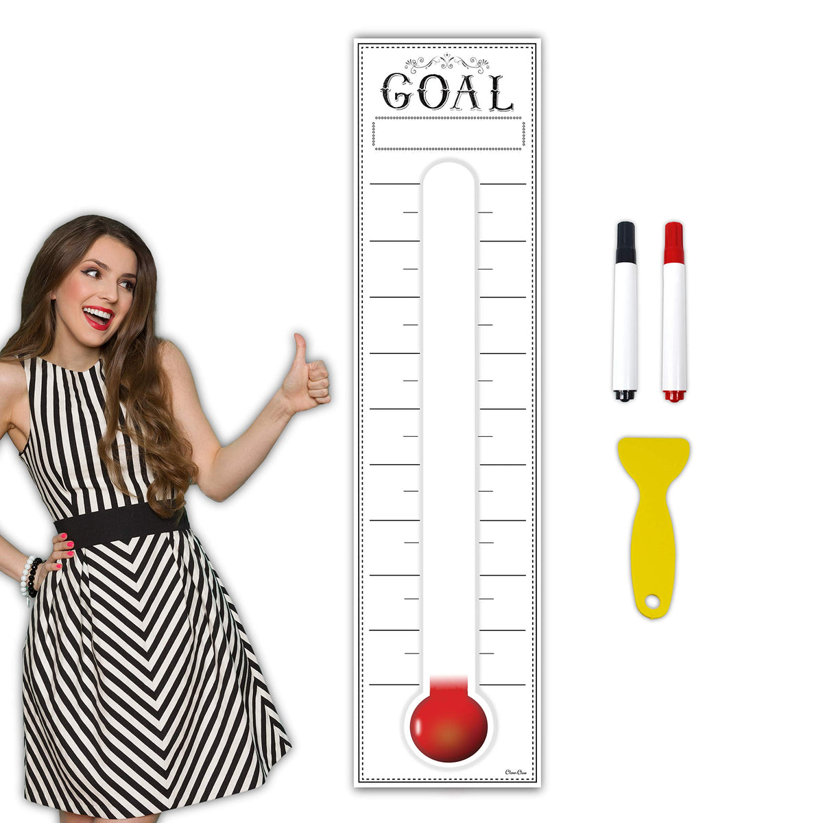 Goal Setting Fundrasing Thermometer - 48'X12' Dry Erase Self-Adhesive Goal Tracker - Poster Charts For Home, School And Office