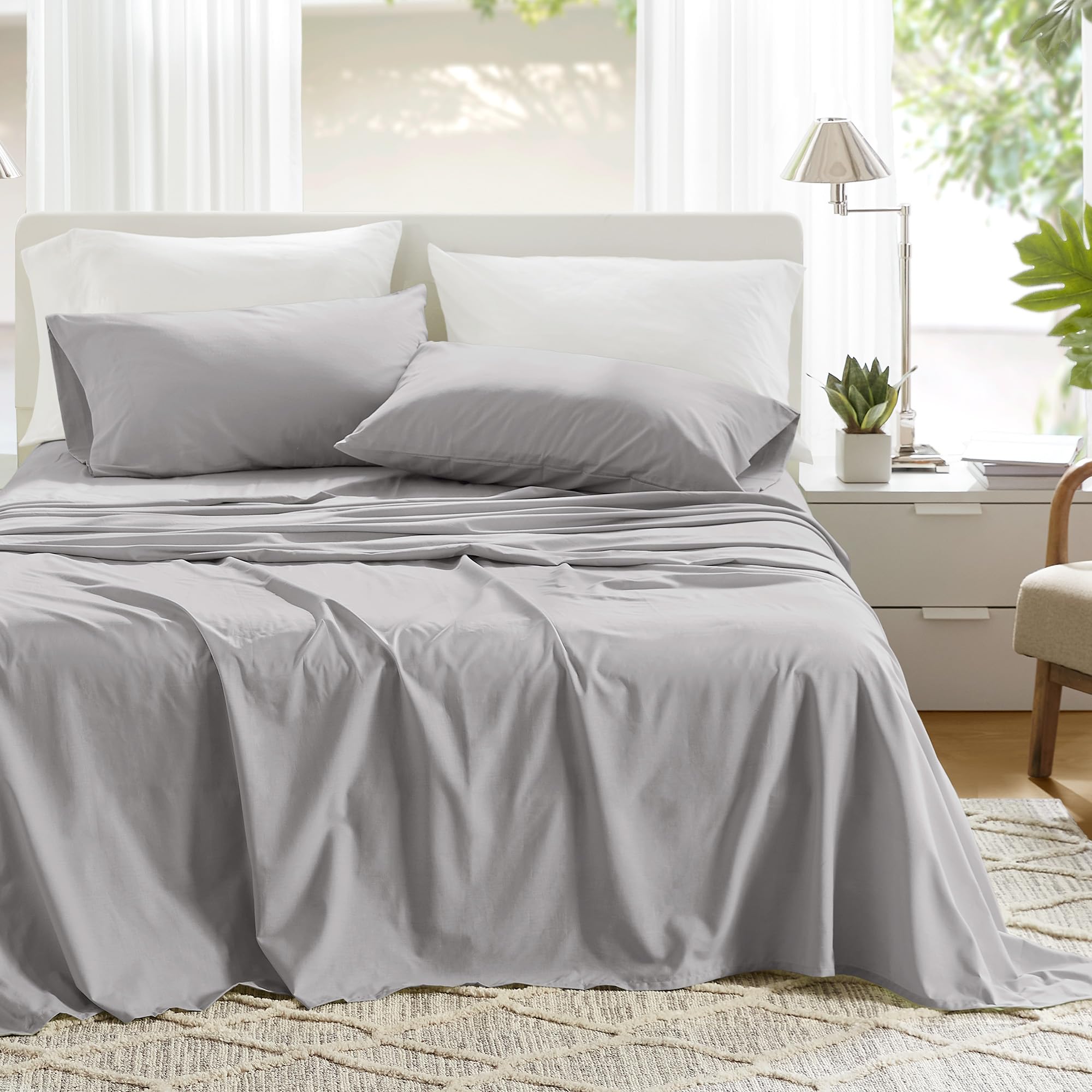 Comfort Spaces 100% Cotton Sheet Set Breathable, Lightweight, Soft With 14' Elastic Pocket Fits Up To 16' Mattress, All Season Cozy Bedding, Matching Pillow Case, Full Grey 4 Piece