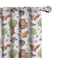 Ambesonne Forest Window Curtains, Doodle Woodland Creatures as Honey Bear Rabbit Fox and Raccoon in Nature Habitat, Lightweight 