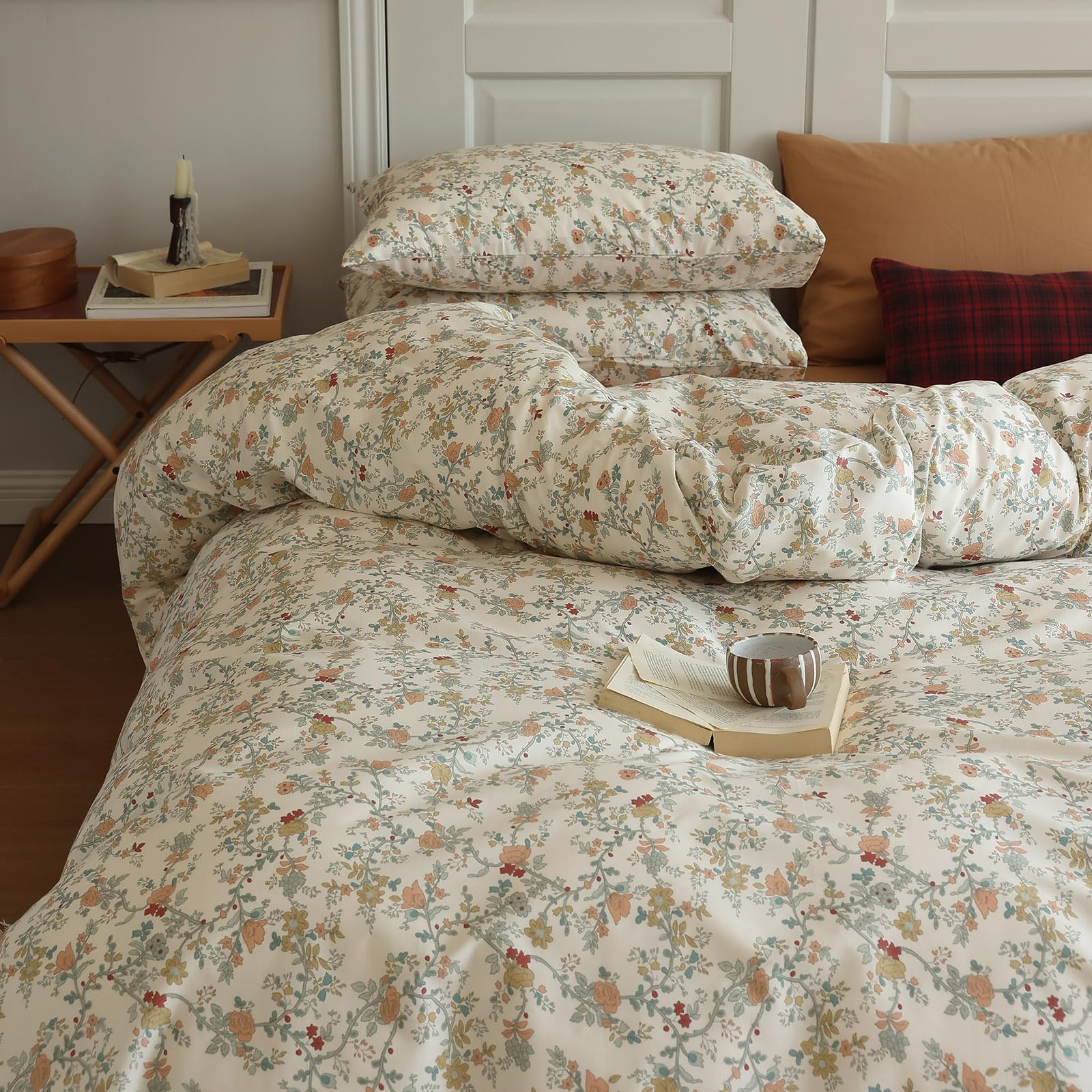 Vintage Style Botanical Floral Duvet Cover Full 3 Pieces Chic Floral Tree Branches Bedding Set Cotton Botanical Flower Duvet Cov