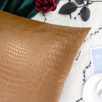 Brawarm Faux Leather Pillow Covers 20 X 20 Inches, Tan Leather Pillow Covers Pack Of 2, Crocodile Leather Decorative Throw Pillo