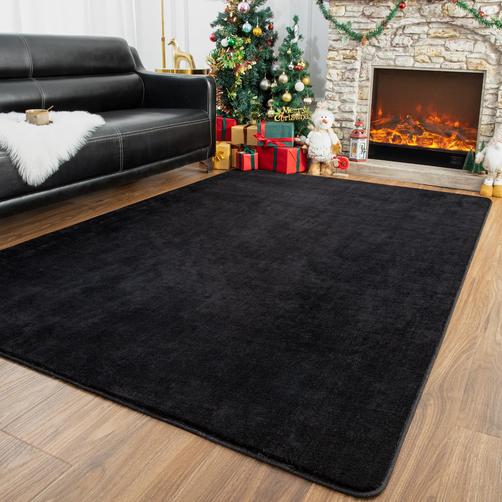 Przemy Washable Black Rugs for Bedroom Living Room, 4x6 Feet Super Soft Memory Foam Rug, Modern Indoor Carpet for Kids Boys Girl