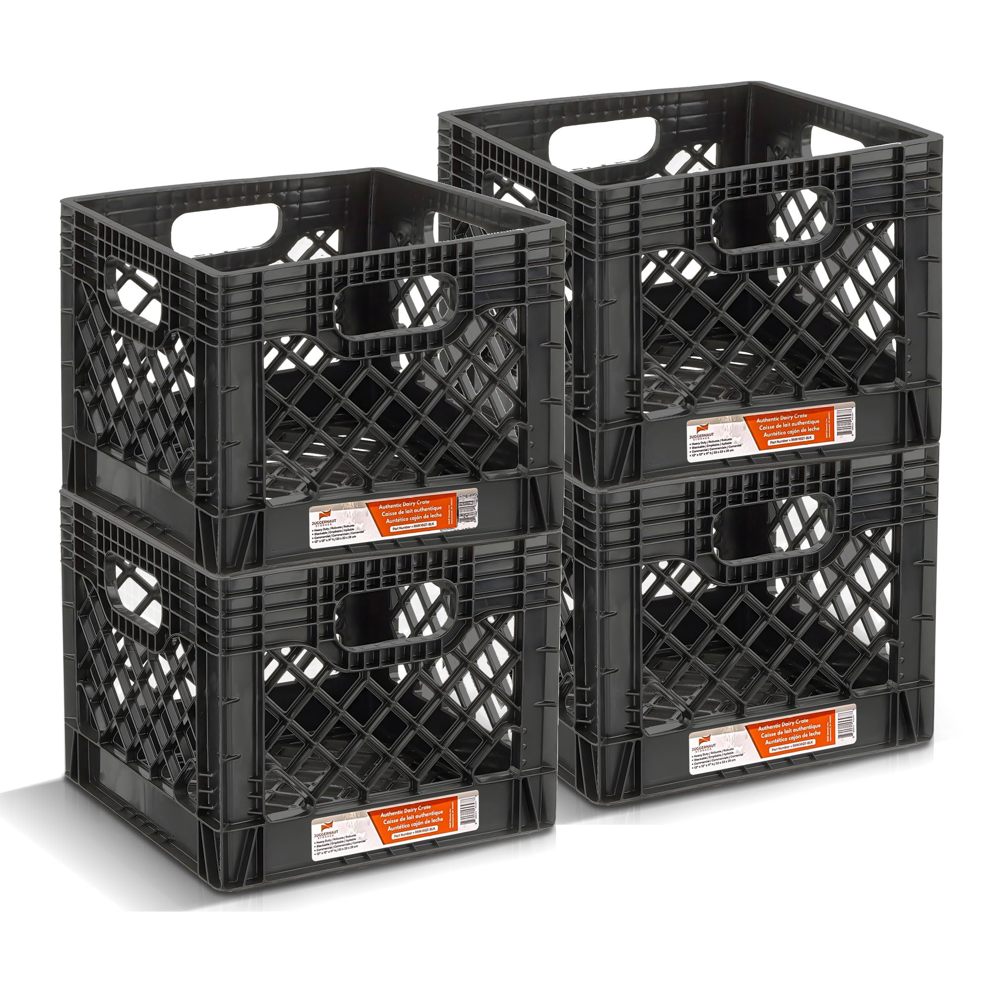 Juggernaut 16 Quart Storage Crate, Milk Crate Plastic Basket W/ 4 Handles, Organizer Bins For Office Storage & Classroom Organiz