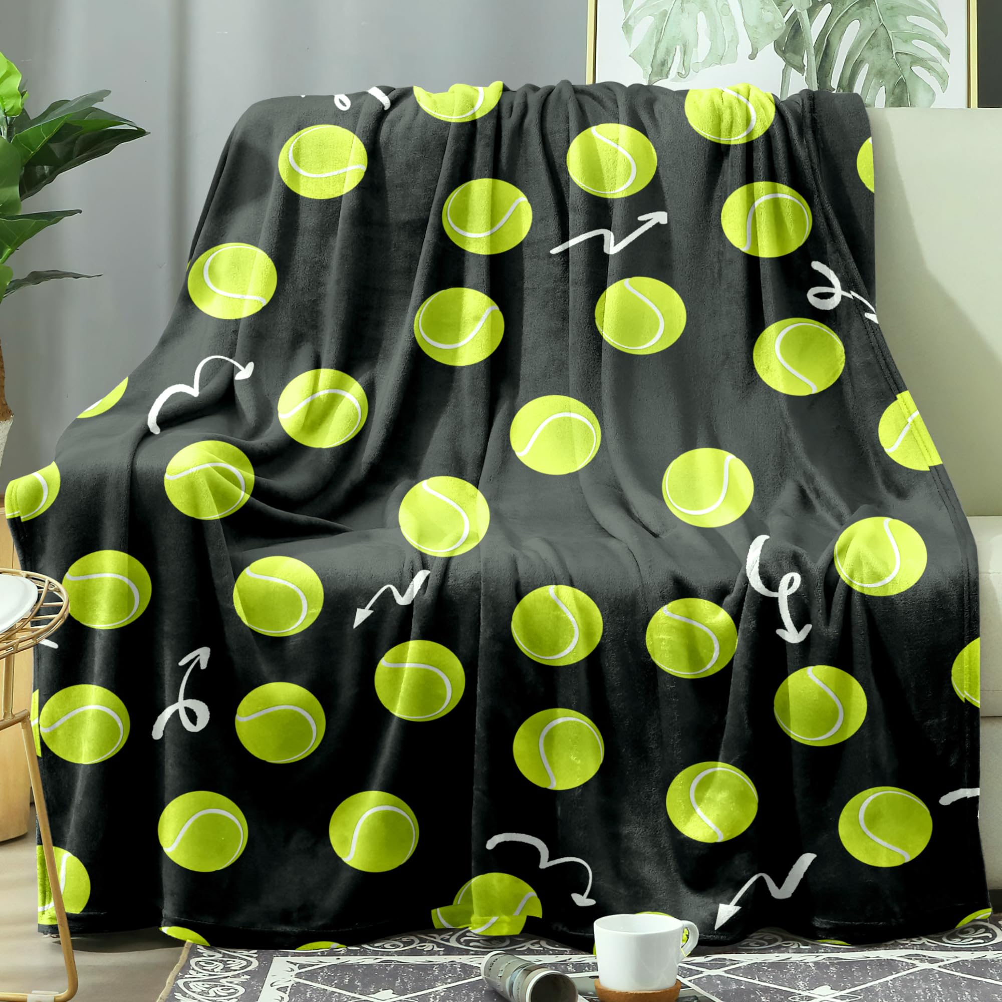 Sviuse Tennis Blanket Sports Balls Soft Cozy Tennisballs Players and Lovers Gifts for Boys Men Throw Blankets Sofa Living Room B