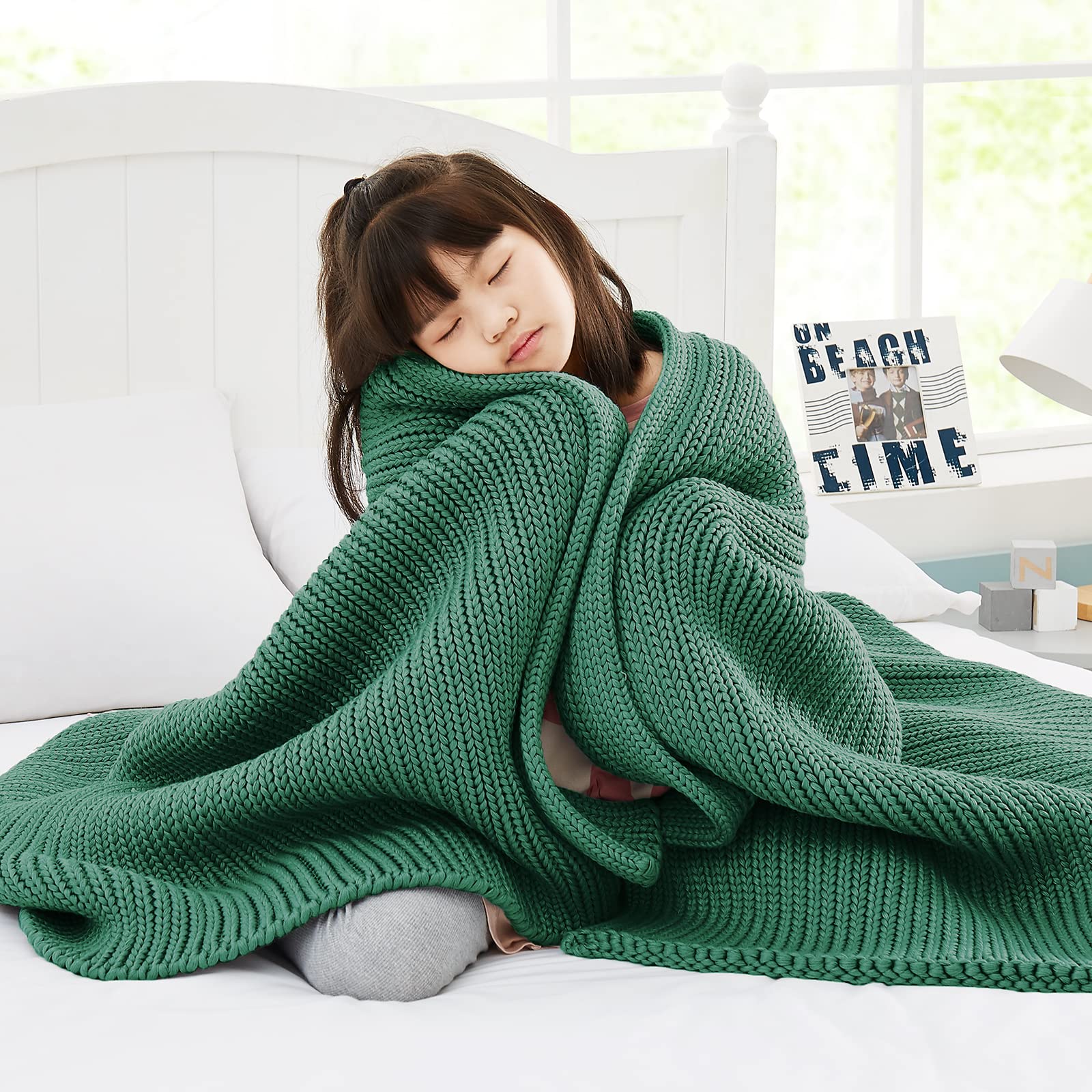 Guohaoi Knitted Weighted Blanket(Green 50''x60'' 7lbs),Home D  cor Cooling Throw Blanket for Hot Sleepers,Hand Made Chunky Knit 