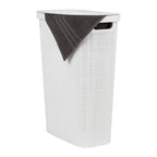 Mind Reader 40L Slim Laundry Hamper, Clothes Basket, Lid, Linen Design, Plastic, 18.5   L x 10.75   W x 23.5   H, White