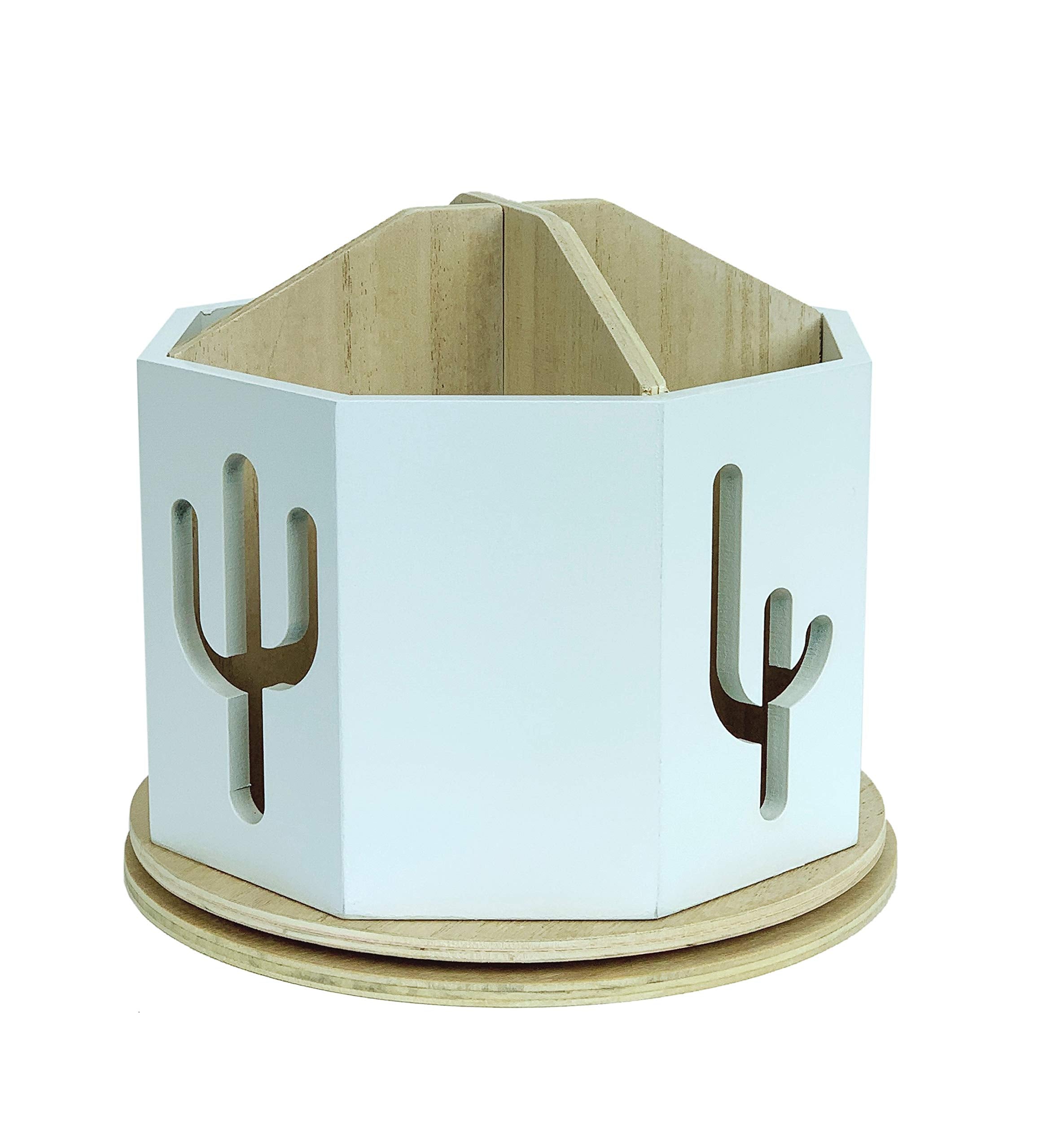 Spinning Desktop Stationary Organizer - Decorative Wooden Rotating Pen And Pencil Cup - Desk And Table Top Office Supplies Stati