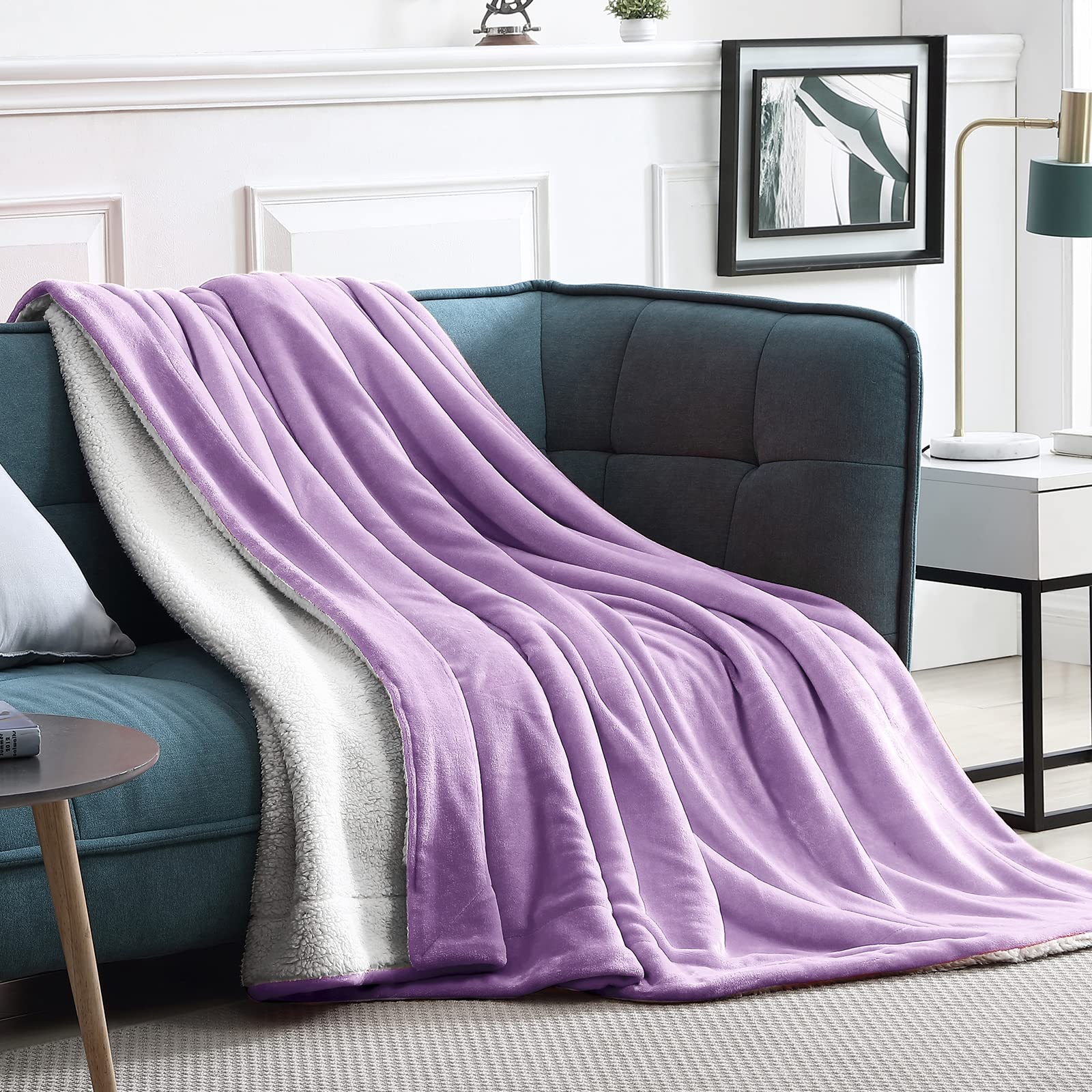 Walensee Sherpa Fleece Blanket (Throw Size 50   X60    Lilac) Plush Throw Fuzzy Super Soft Reversible Microfiber Flannel Blanket