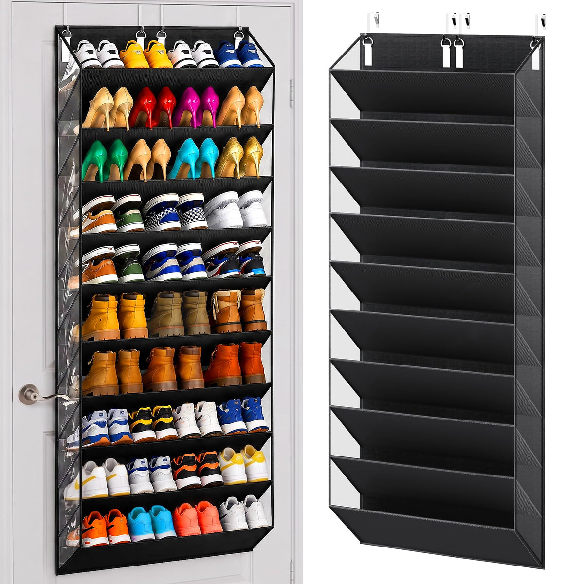 UVIAHOMI 3040 Pairs Over the Door Shoe Organizer, Clear Pockets Hanging Shoe Storage for Closet, 10Tier Door Shoes Rack, Handi