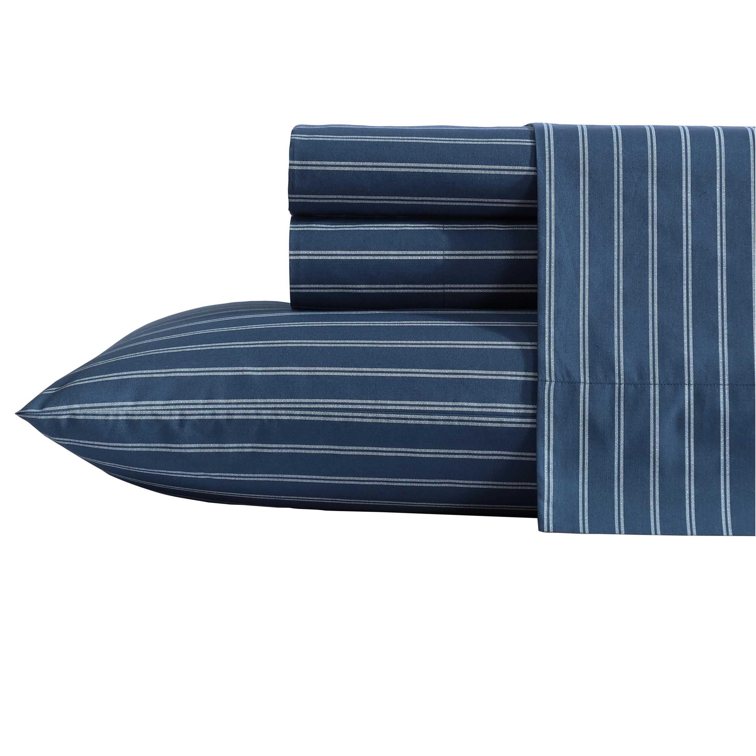 Nautica - Twin Sheets, Premium Cotton Percale Bedding Set, Striped Bedding Set, Oeko-Tex Certified (Richmond Stripe Blue, Twin)