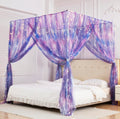 Mengersi Tie Dye Canopy Bed Curtains with Lights,Gradient Ombre Bed Canopy for Girls,Princess Bed Drapes for Girls Room Decor(Qu