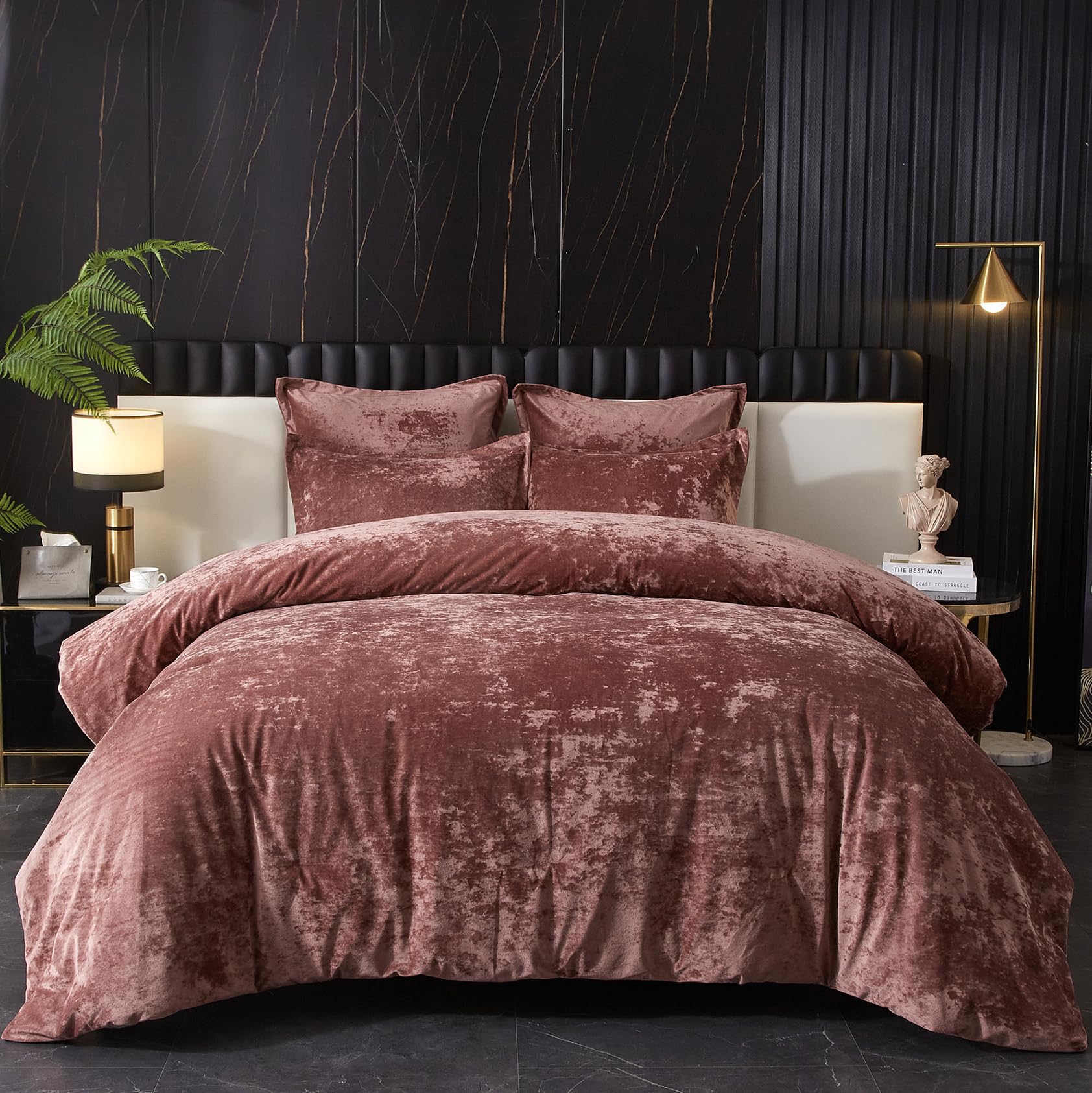 Ivellow Crushed Velvet Comforter Set King, Lightweight Comforter Set, 5Pcs Ultra Soft Breathable Pink Comforter Set, Luxury Cozy