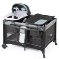 5 in 1 Multifunctional Pack and Play,Qutanix Foldable Baby Crib with Bassinets,Changing Table,Newborn Napper with Canopy,Diaper 