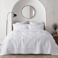 Damask Quilt California Cal King Size Bedding Sets With Pillow Shams, Boho Oversized Lightweight Soft Bedspread Coverlet, White