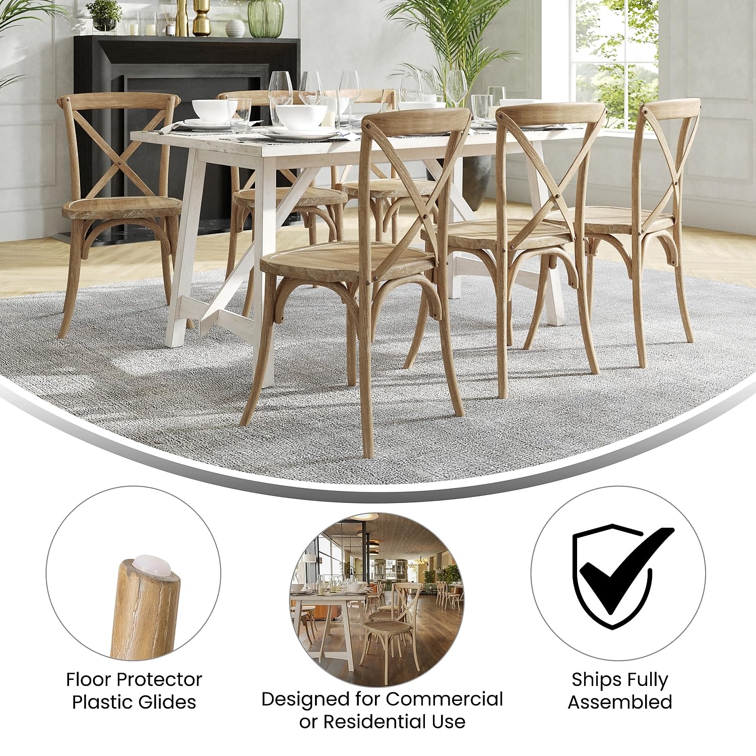 Flash Furniture Advantage Medium Natural With White Grain X-Back Chair