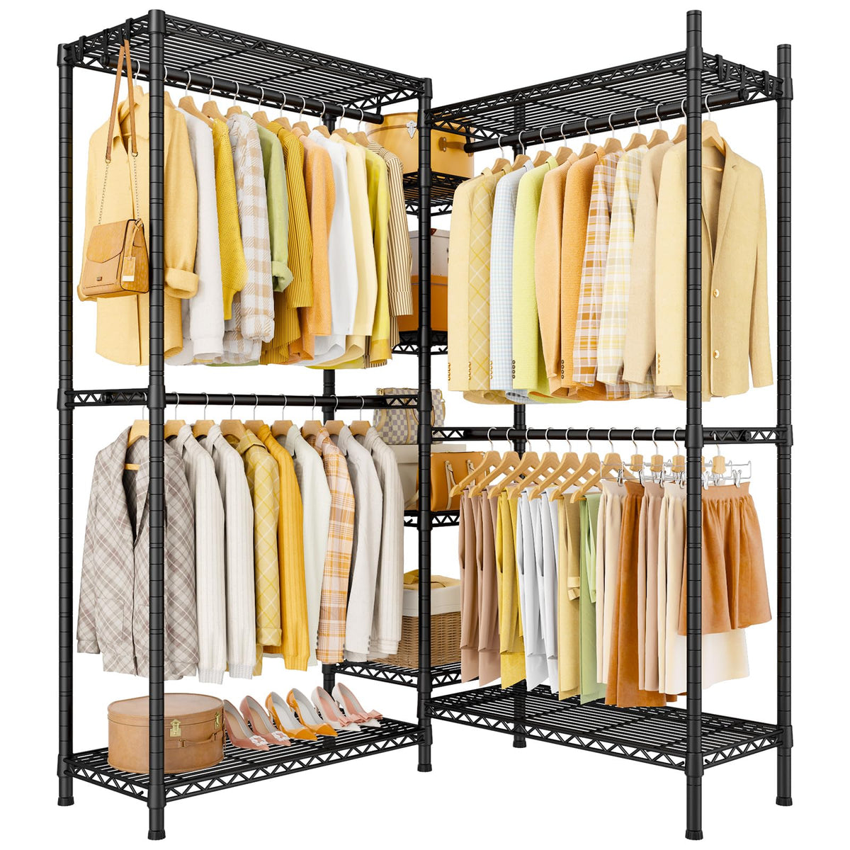 Ulif E4L Lshaped Clothes Rack for Corner, Heavy Duty Freestanding Garment Rack, Metal Clothing Organization Storage System with