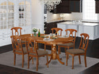 East West Furniture PLNA7-SBR-C 7 Piece Kitchen Table Set Consist of an Oval Dining Table with Butterfly Leaf and 6 Linen Fabric Dining Room Chairs, 42x78 Inch, Saddle Brown