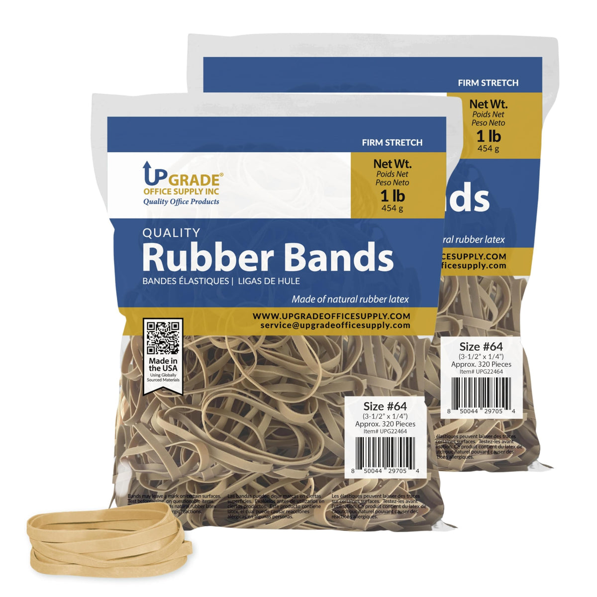 Upgrade Office Supply Rubber Bands, Size #64 (3-1/2    X 1/4   ), 2-Pack, 1 Lb Bags, 640 Count, Made In Usa