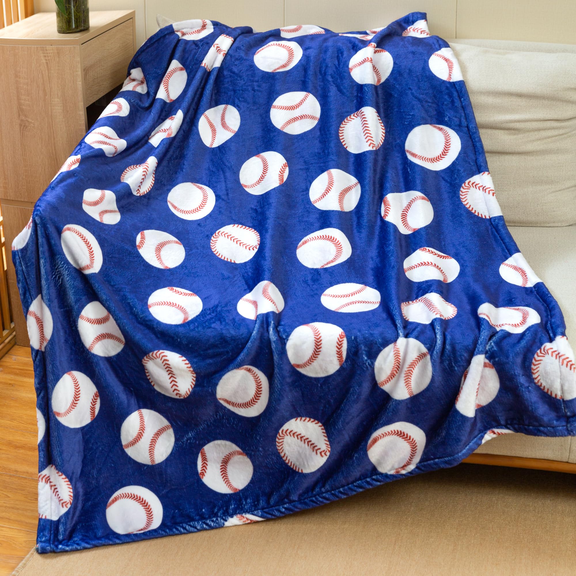 Sviuse Baseball Blanket Blue Baseballs Gifts for Boys Teenagers Men Soft Plush Sport Blankets for Baseball Lover All Season Couc