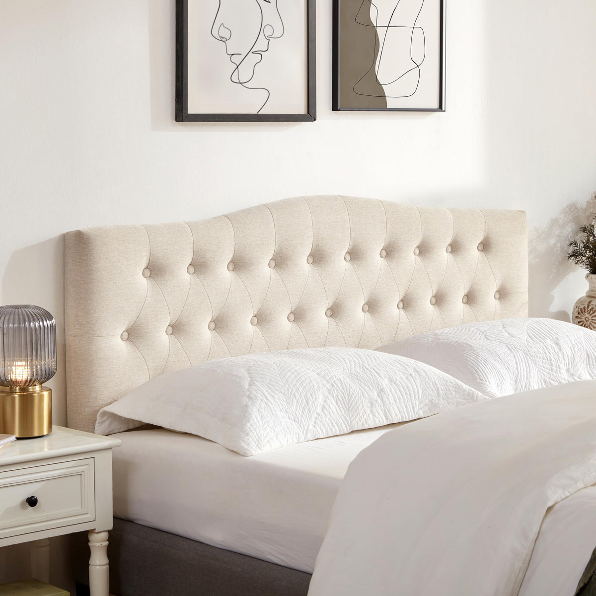 Huatean Home Tufted Upholstered Headboard Full Size, Sturdy and Durable Solid Wood Bed headboard, Fabric Headboard Adjustable He