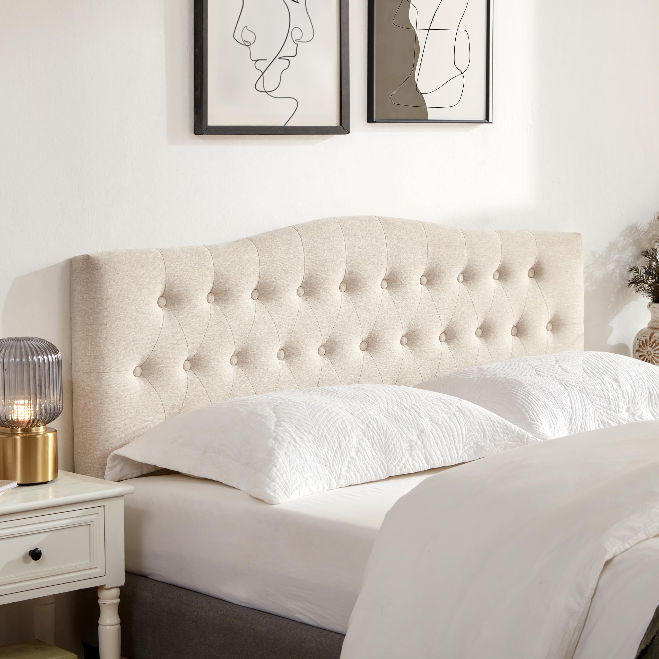 Huatean Home Tufted Upholstered Headboard King Size, Sturdy and Durable Solid Wood Bed headboard, Fabric Headboard Adjustable He