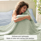 Phf Cooling Waffle Blanket King Size, Lightweight 60% Rayon Derived Bamboo & 40% Cotton Breathable Blanket For Hot Sleepers, Soft And Luxury For Bed Couch And Sofa, 104'X90', Mint