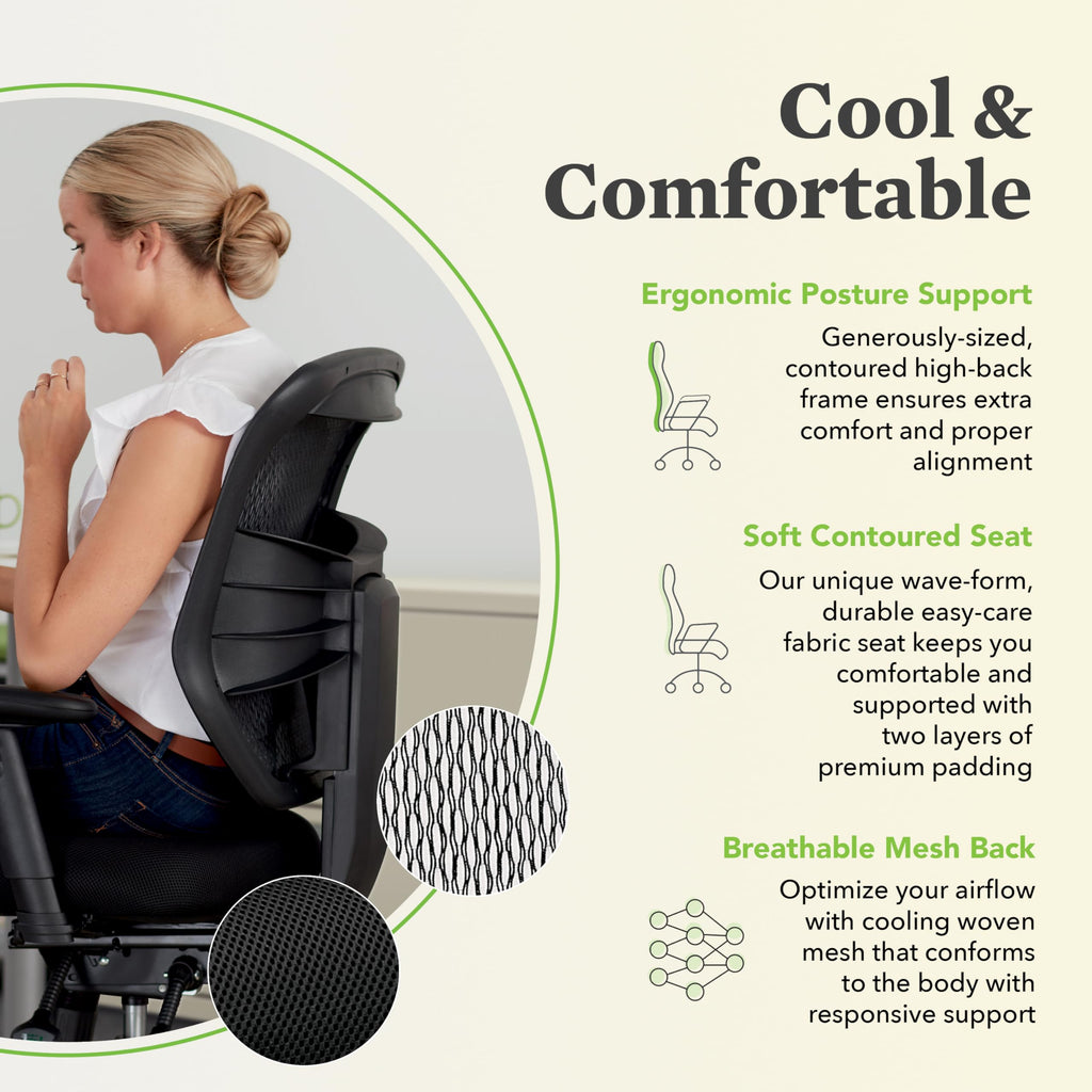 HON Prominent High Back Office Chair Mesh Desk Chair With Wheels and Arms - Ergonomic Office Chair with Adjustable ASynchro-Tilt Recline, Home Office Swivel Chair Comfortable for Long Hours - Black