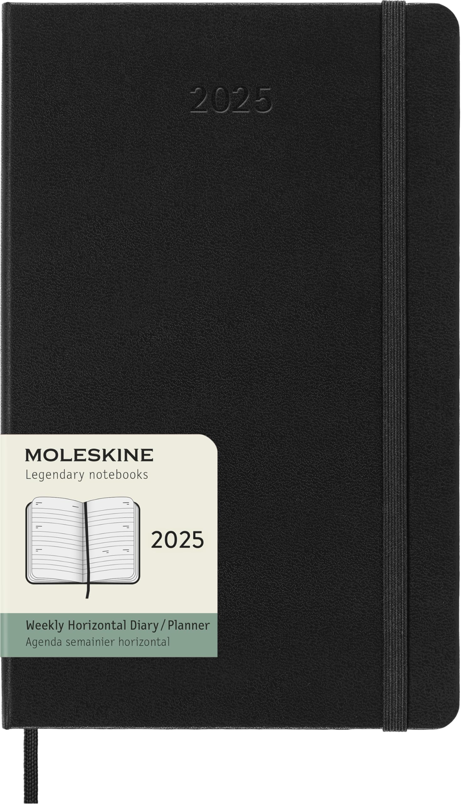 Moleskine Classic 12 Month 2025 Weekly Horizontal Planner, Hard Cover, Large (5' X 8.25'), Black, 144 Pages