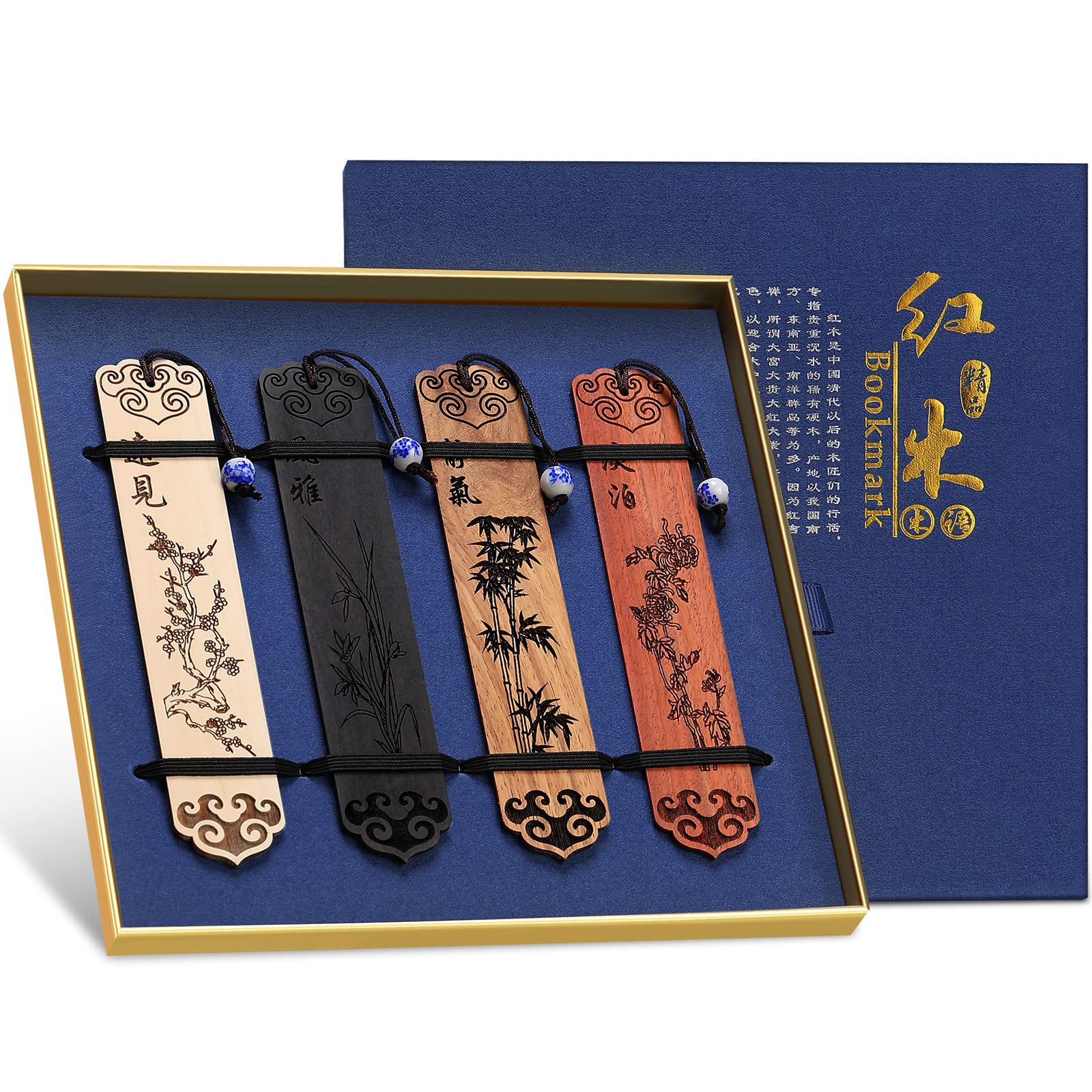 4 Pieces Wood Bookmark Vintage Bookmark Gift Craft Bookmark Book Lovers Handmade Natural Wooden Carving Book Mark Ideal For Birt