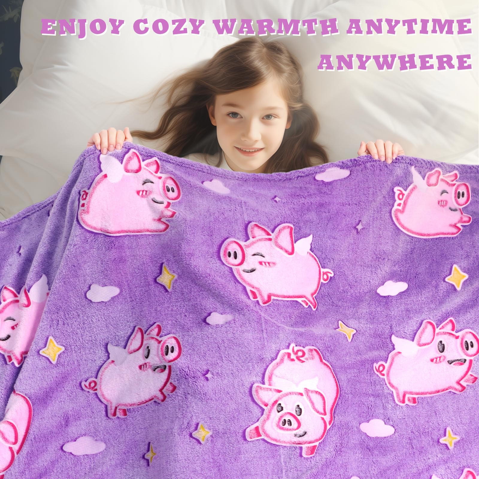 Pig Blanket Glow In The Dark Cute Pink Pig Throw Blanket For Girls Kids Pig Gifts For Girls Soft Fleece Animal Blanket For Toddler Pig Decor Kids Birthday Valentines
