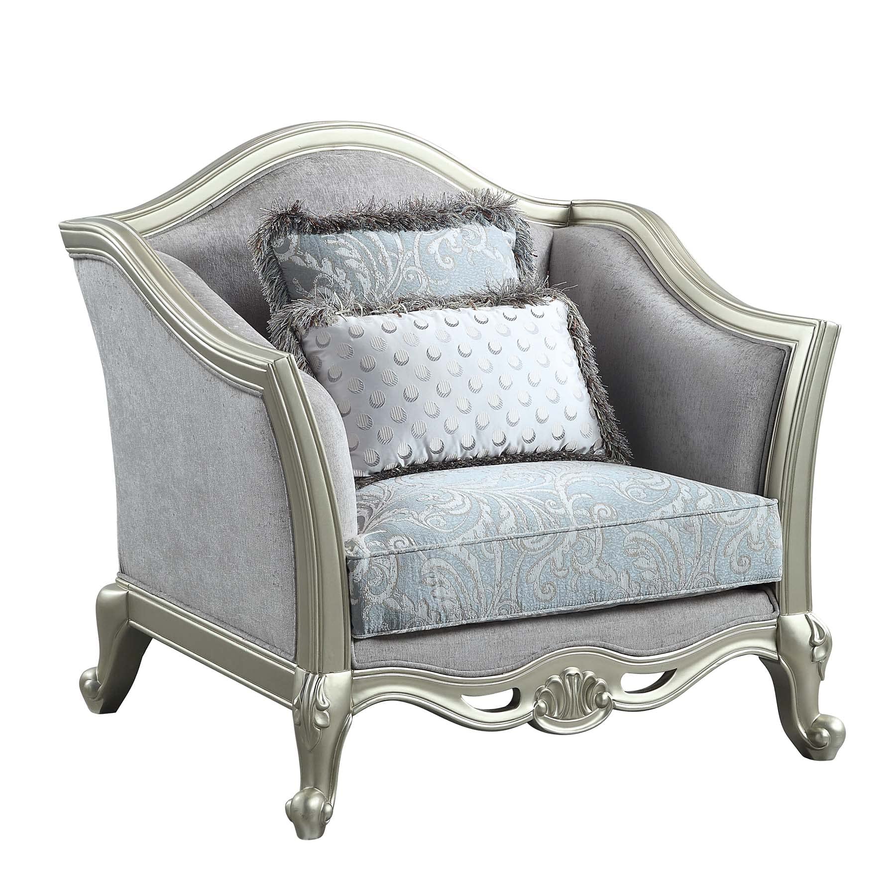 Acme Furniture Linen Upholstery Chair, Light Gray and Champagne
