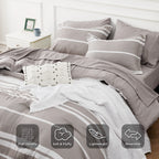 Bedsure Bed In A Bag Queen Size 7 Pieces, Warm Taupe White Striped Bedding Comforter Sets All Season Bed Set, 2 Pillow Shams, Flat Sheet, Fitted Sheet And 2 Pillowcases