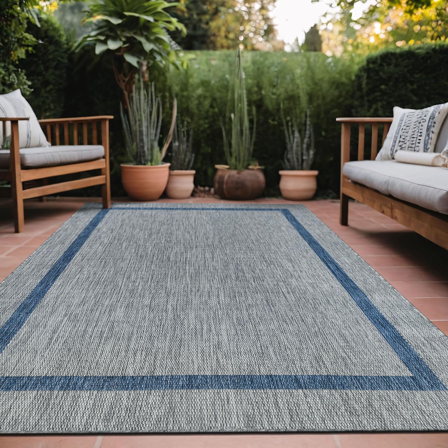 Luul Home Bordered Outdoor Rug 10X14 Washable Outside Carpet For Indoor Patio Porch Waterproof Easy Cleaning Non Shedding Area R
