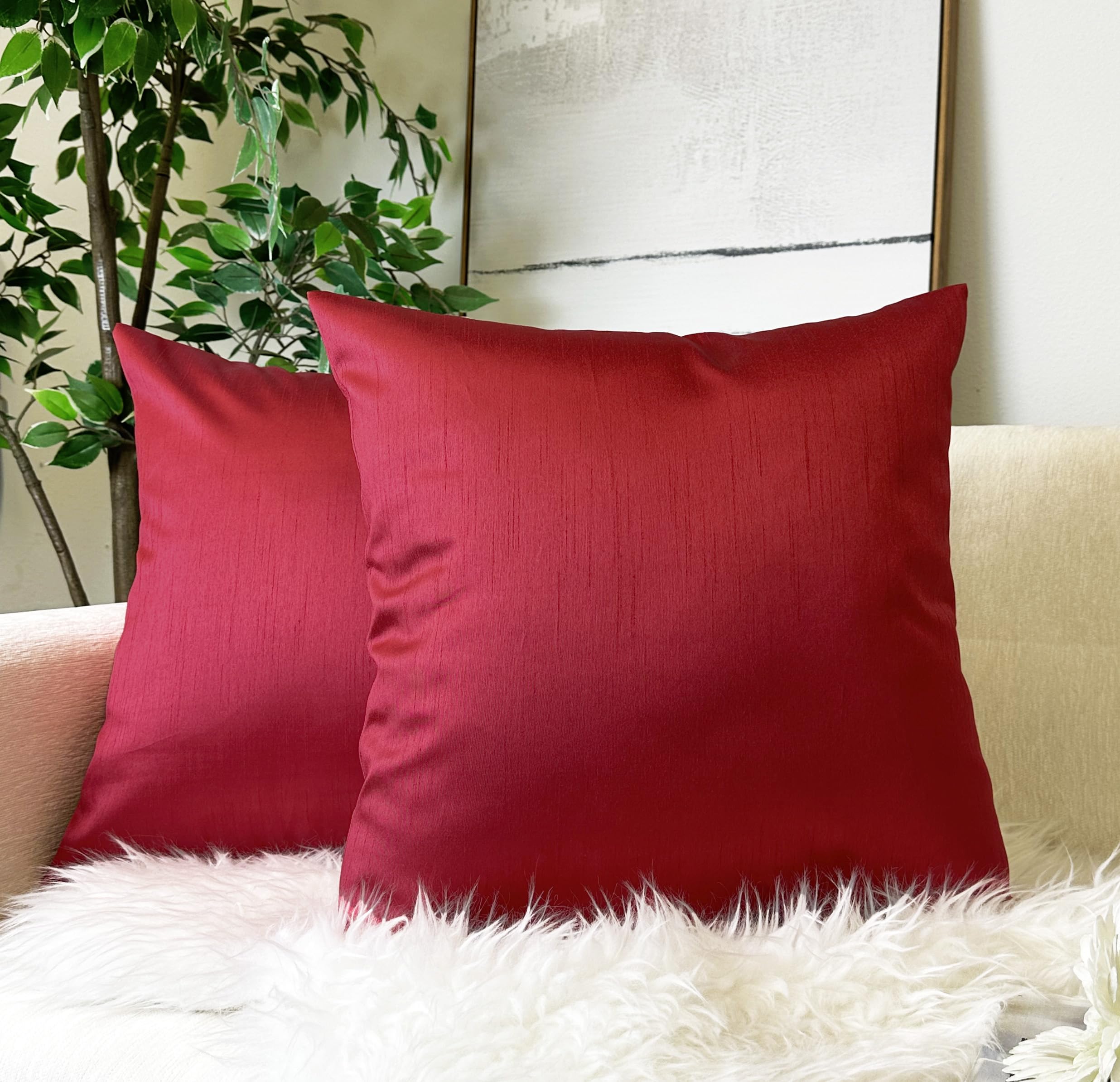 Aiking Home 26X26 Inches Faux Silk Square European Shams, Zipper Closure, Red (Set Of 2)