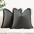 Zwjd Pillow Covers 18X18 Set Of 2 Dark Gray Throw Pillow Covers With Fringe Chic Cotton Decorative Pillows Square Cushion Covers