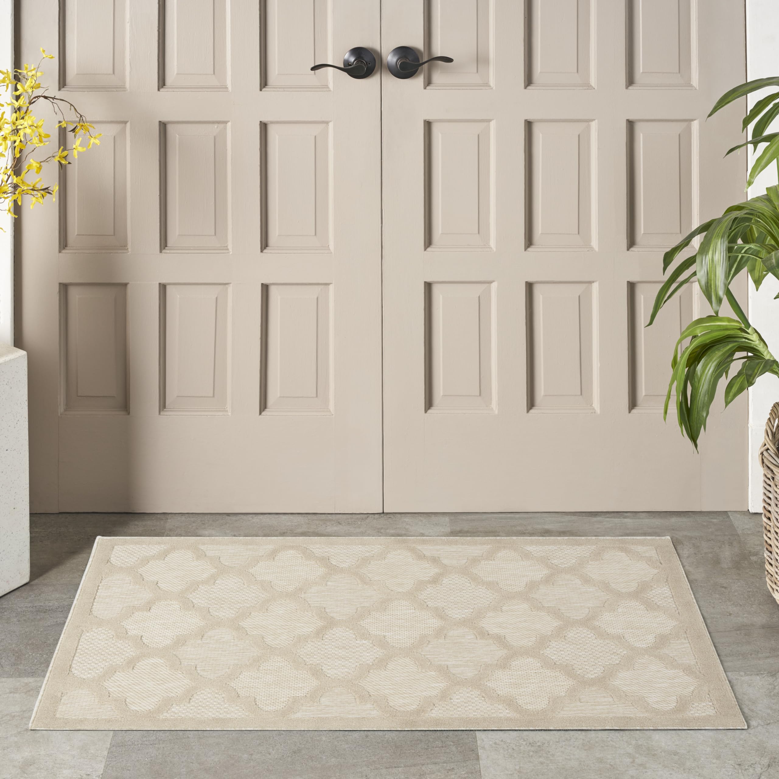 Nourison Easy Care Modern Indoor/Outdoor Cream 2' X 4' Area Rug, Easy Cleaning, Non Shedding, Bed Room, Living Room, Dining Room, Backyard, Deck, Patio (2X4)
