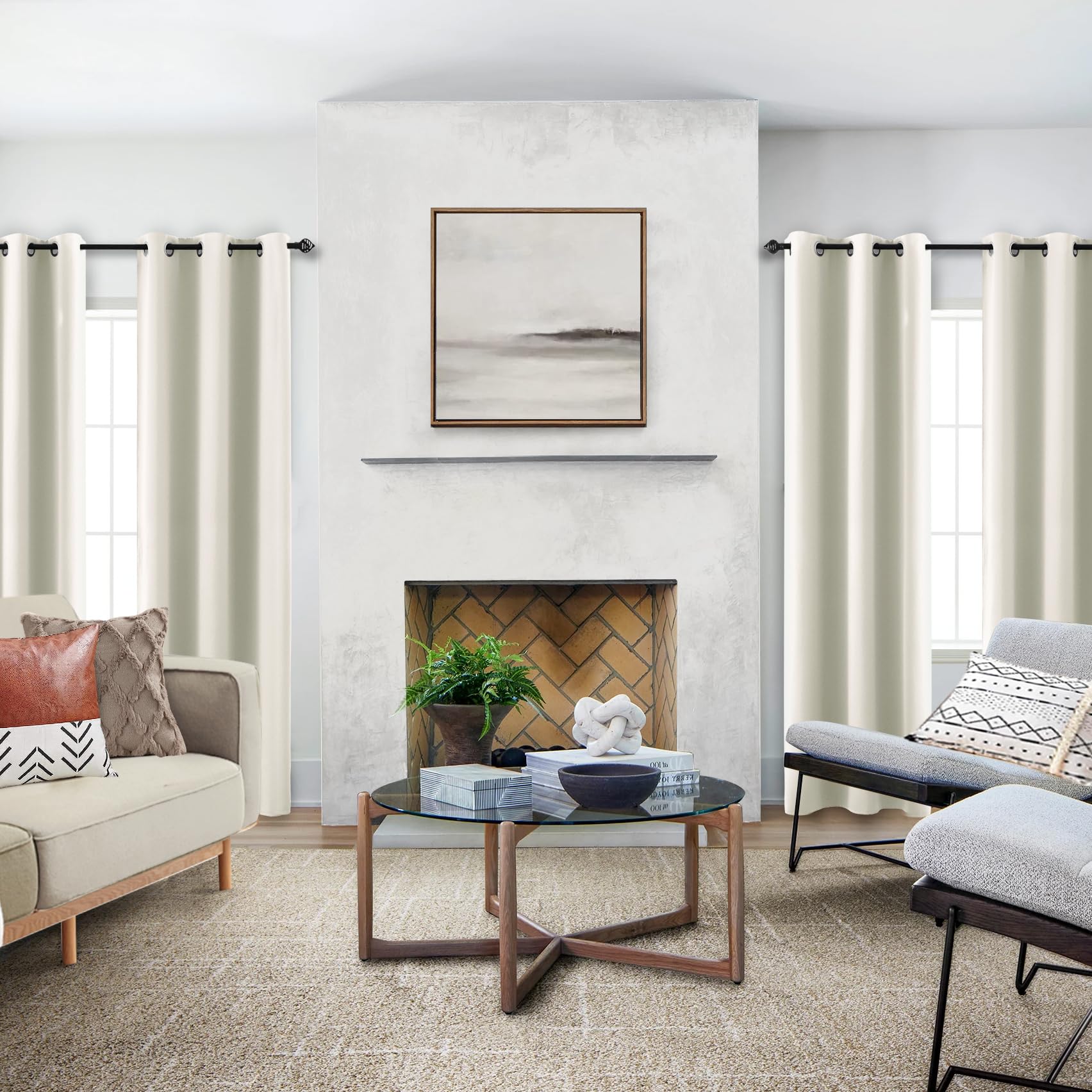 Koufall Cream Curtains For Small Windows,Room Darkening 80% Blackout Narrow 38 Inch Wide Double Curtains By Size 84L 2 Panels Set,Ecru Beige