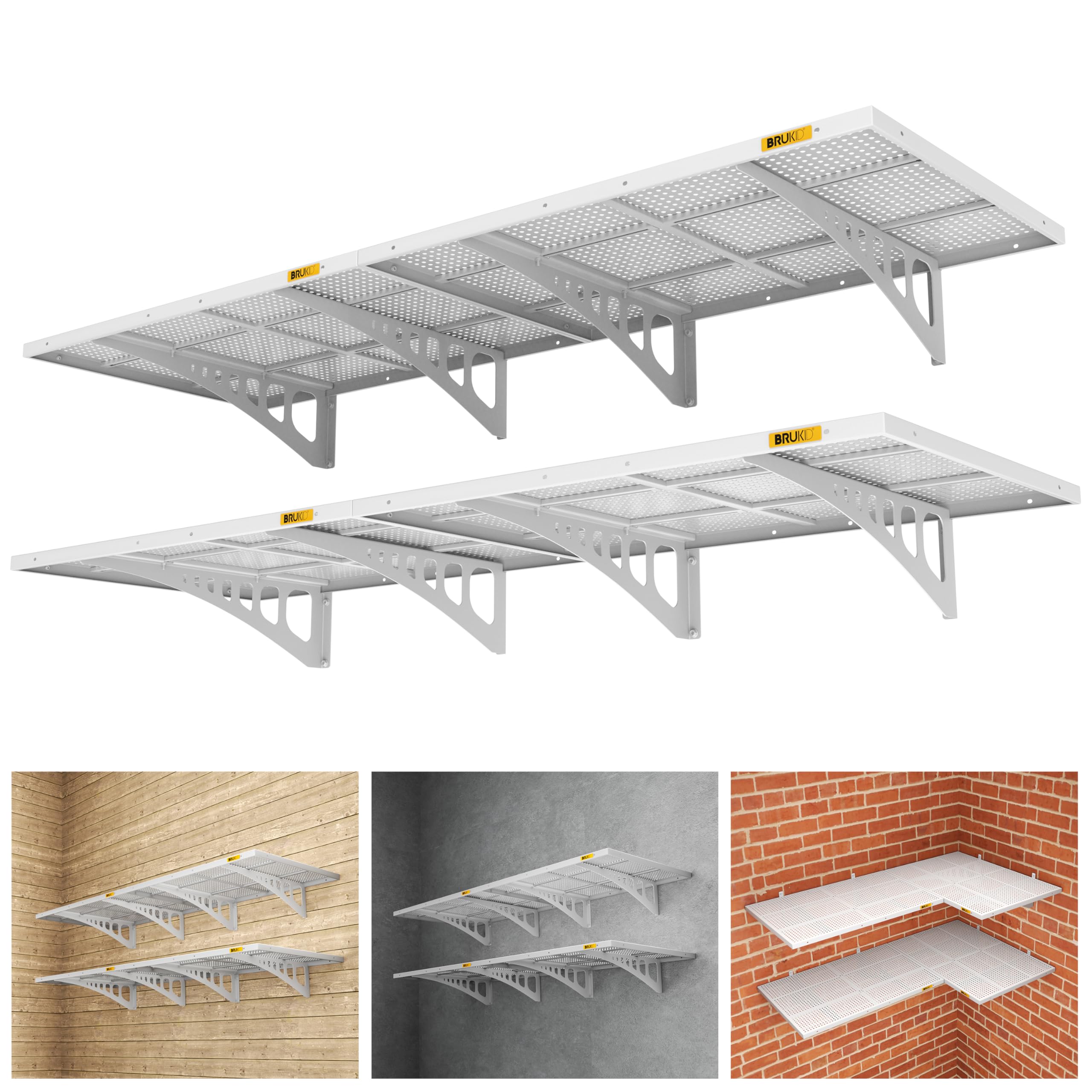 Brukid 4-Pack 2x3ft Adjustable Rail Type Wall Shelves Garage Storage Racks, Suitable for Garage, Storage Room, Kitchens Wall Mou
