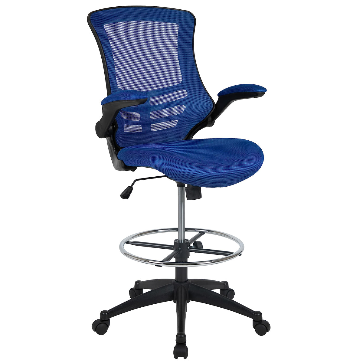 Flash Furniture Kelista Mid-Back Swivel Office Chair with Adjustable Seat Height, Ergonomic Mesh Desk Chair with Flip-Up Armrests, Blue